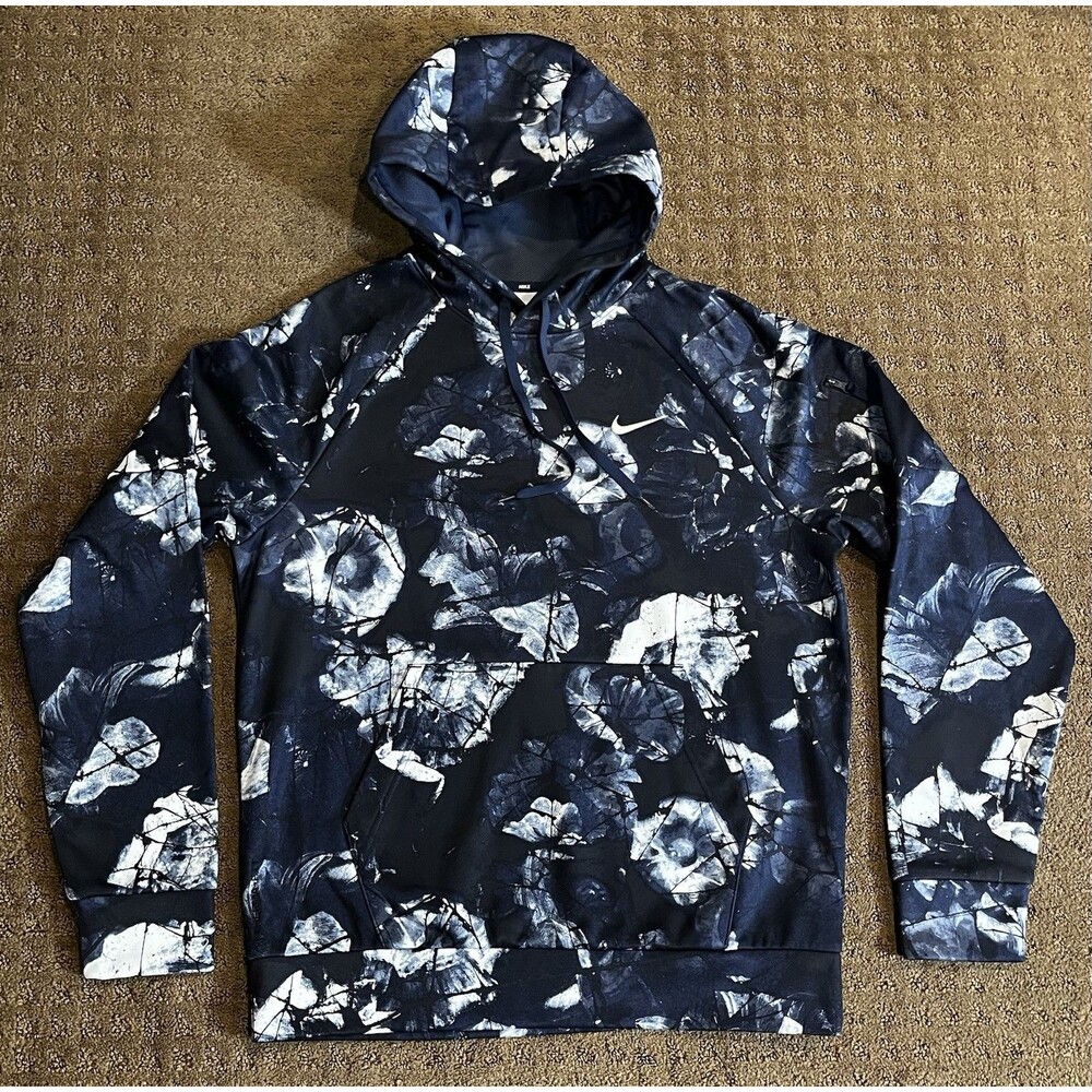 Mens Nike Hoodie Therma Fit Fitness Blue Floral All Over Print Size Small